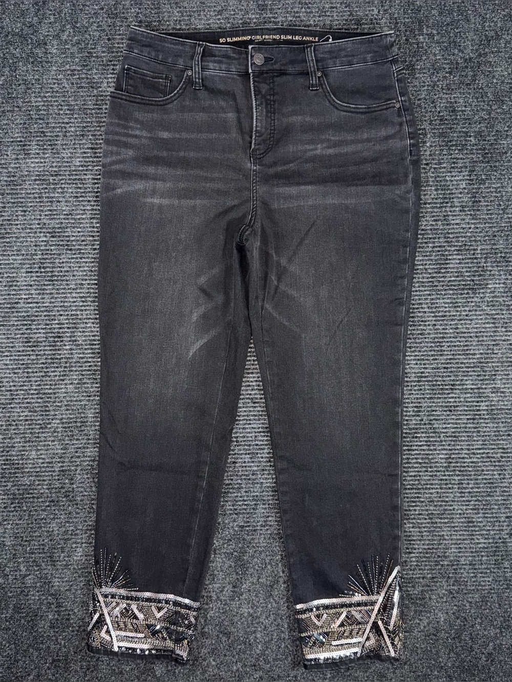 Chicos So Slimming Girlfriend Slim Leg Ankle Jean Sz 10 / Chicos 1.5 Embellished